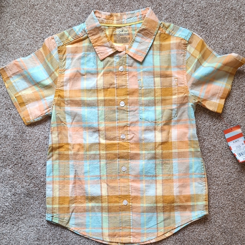 Cat & Jack Orange and Blue Plaid Button Down Shirt